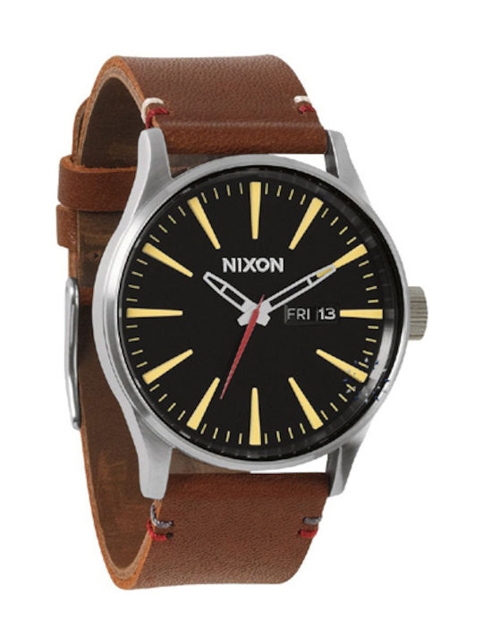 Nixon The Sentry Brown Leather Strap Ανδρικό Ρο...
