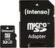 Intenso 3413480 microSDHC 32GB Klasse 10 Hohe Geschwindigkeit mit Adapter