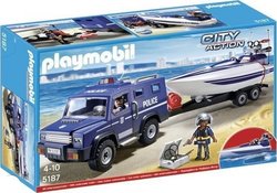 Playmobil Действие на града Полицейски автомобил с моторна лодка за 4-10 години