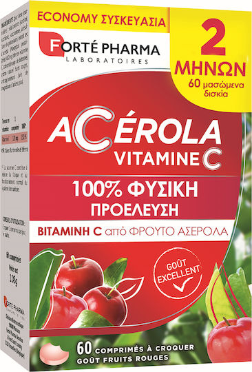 Forte Pharma Vitamina C pentru Întărirea Sistemului Imunitar, Pielea & Acțiune Antioxidantă 60 tablete masticabile