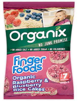 Organix Fingerfoods Rice Cakes με Γεύση Raspberry-Blueberry Χωρίς Ζάχαρη 50gr για 7+ μηνών