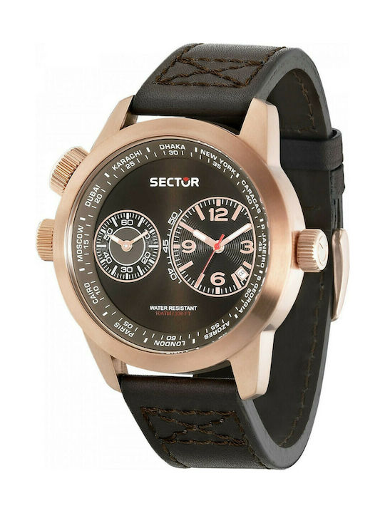 Sector Oversize Rose Gold Brown Leather Strap