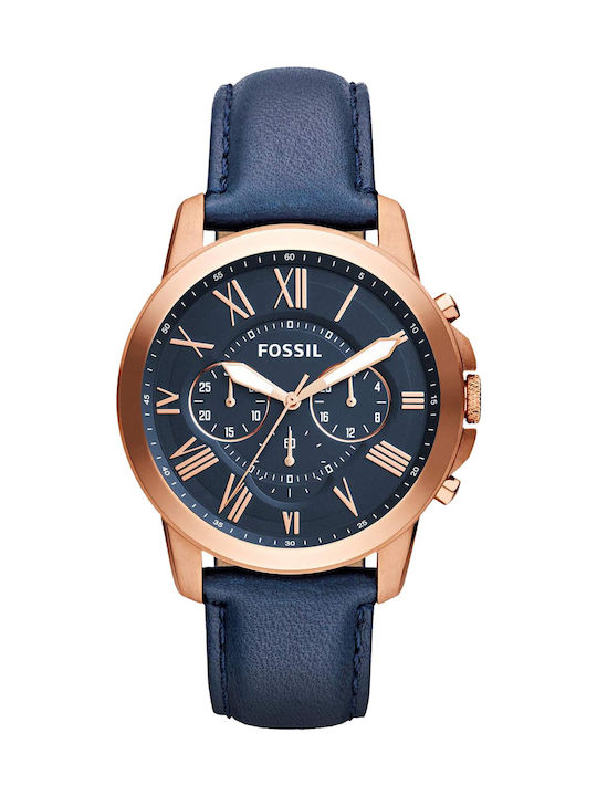 Fossil Men's Watch 44mm Chronograph Battery with Blue Leather Strap