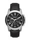 Fossil Ανδρικό Ρολόι 44mm Χρονογράφος Μπαταρίας με Μαύρο Δερμάτινο Λουράκι