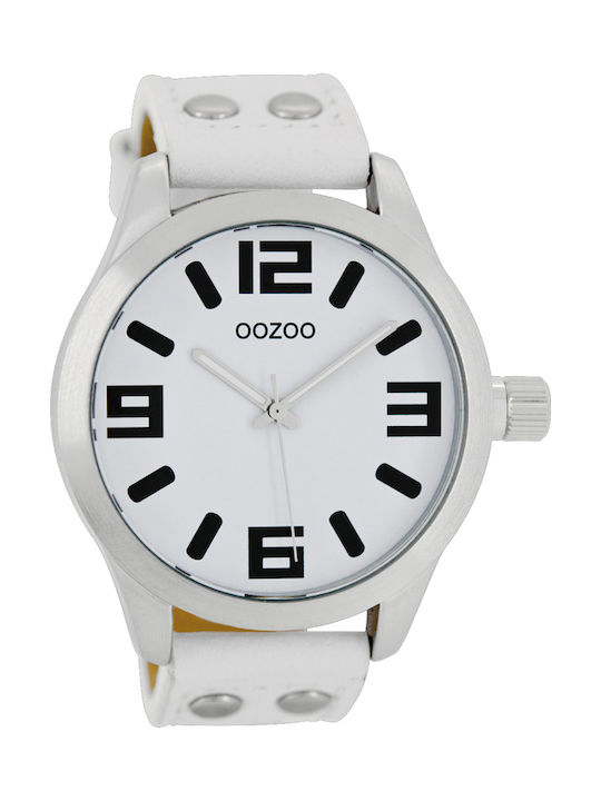 Oozoo Watch Battery with White Leather Strap