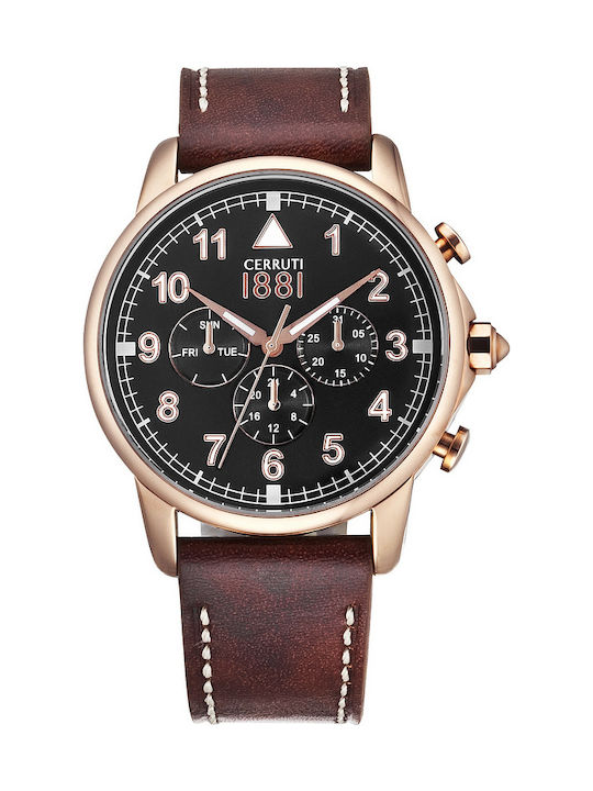 Cerruti Men's Watch 41mm Chronograph Battery with Brown Leather Strap