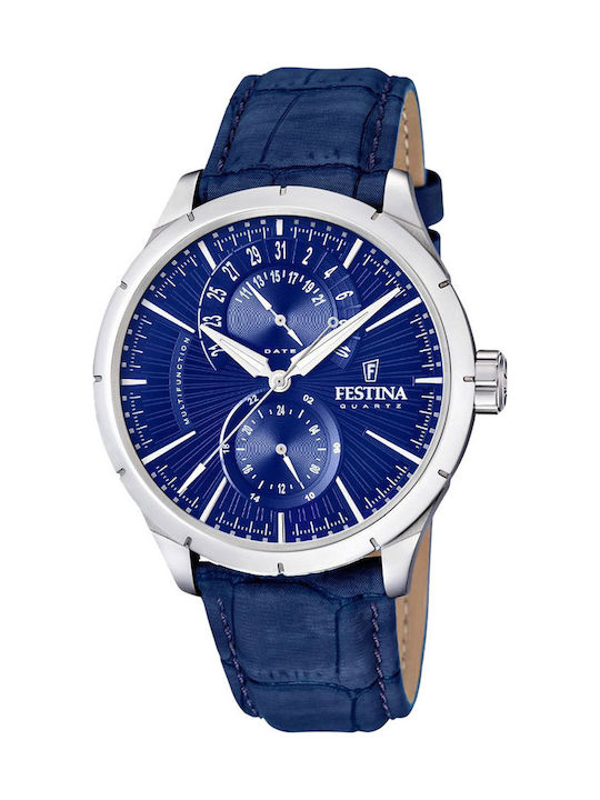 Festina Uhr Chronograph Batterie mit Blau Leder...