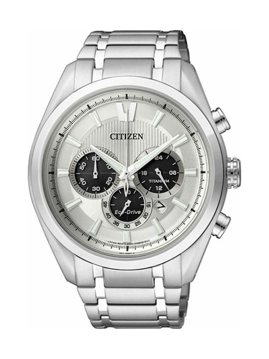 Citizen Ανδρικό Ρολόι 43mm Χρονογράφος Eco - Drive με Ασημί Μεταλλικό Μπρασελέ