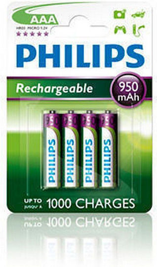 Philips Επαναφορτιζόμενες Μπαταρίες AAA Ni-MH 950mAh 1.2V 4τμχ