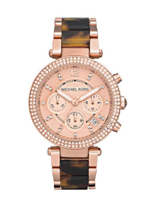 Michael Kors Parker Watch Chronograph with Pink Gold Metal Bracelet