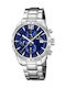 Festina Ανδρικό Ρολόι 44mm Χρονογράφος Μπαταρίας με Ασημί Μεταλλικό Μπρασελέ