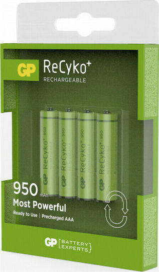 GP Batteries Recyko+ Επαναφορτιζόμενες Μπαταρίες AAA Ni-MH 950mAh 1.2V 4τμχ