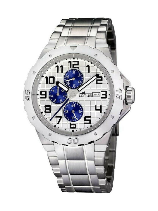 Lotus Watches Ceas Barbati Cronograf Baterie cu Brățară din Metal Argintie