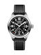 Hamilton Ανδρικό Ρολόι 42mm Αυτόματο με Μαύρο Δερμάτινο Λουράκι