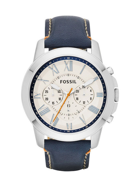 Fossil Grant Dark Blue Chronograph Leather Watch