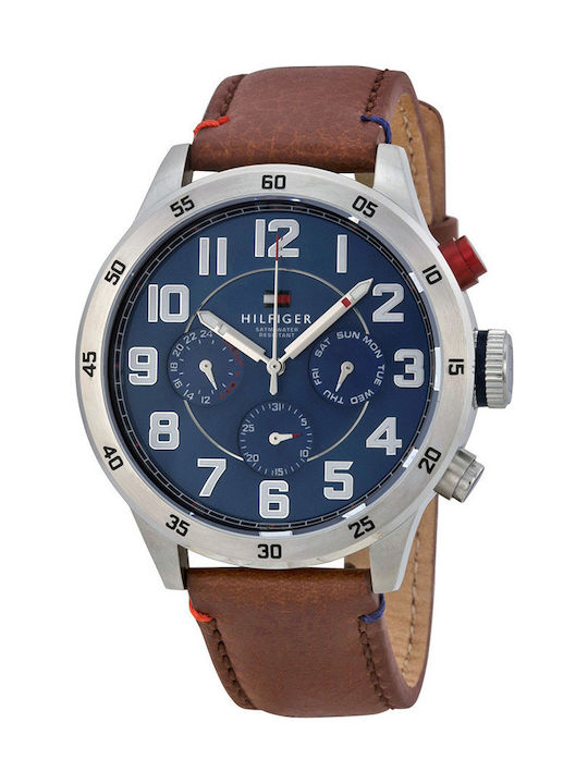 Tommy Hilfiger Trent Ανδρικό Ρολόι 46mm Χρονογράφος Μπαταρίας με Καφέ Δερμάτινο Λουράκι
