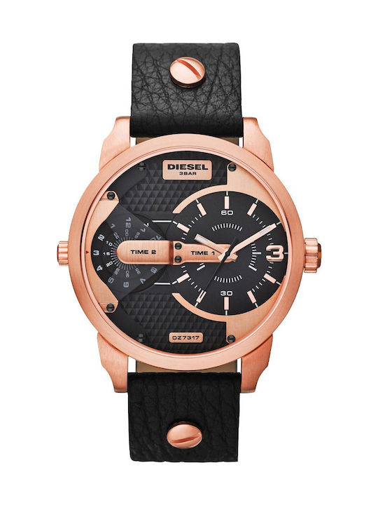 Diesel Watch Battery with Black Leather Strap