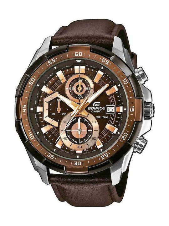 Casio Edifice Ανδρικό Ρολόι 49mm Μπαταρίας με Καφέ Δερμάτινο Λουράκι