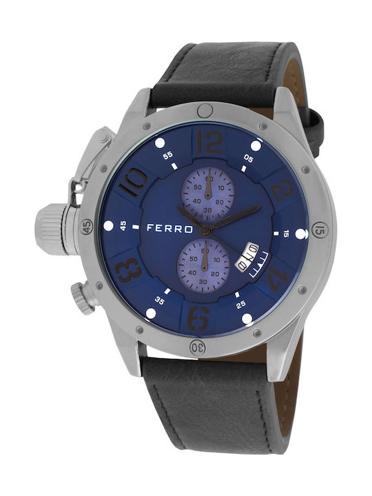 Ferro Men's Watch 52mm Chronograph Battery with Black Leather Strap