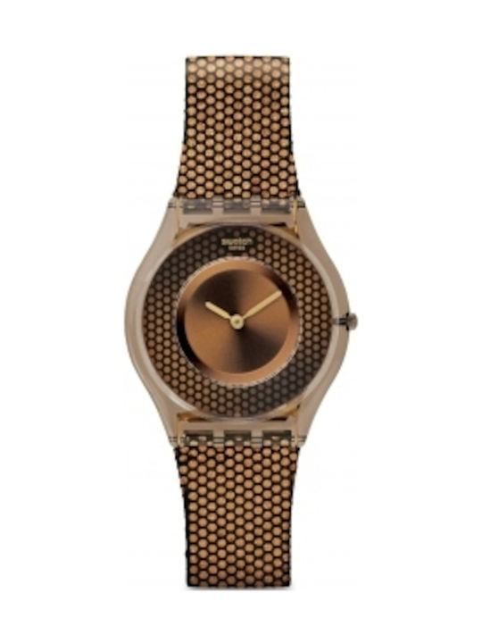 Swatch Watch with Brown Rubber Strap