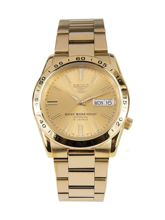 Seiko 5 Sports Men's Watch 37mm Battery with Gold Metal Bracelet