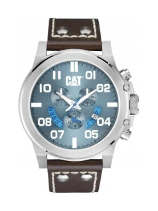 CAT Watch Chronograph Battery with Brown Leather Strap