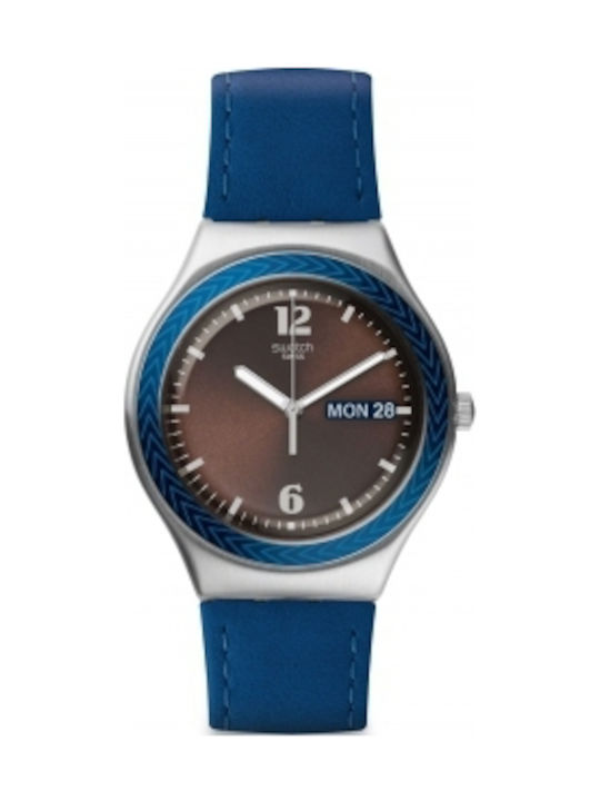 Swatch Watch with Blue Leather Strap