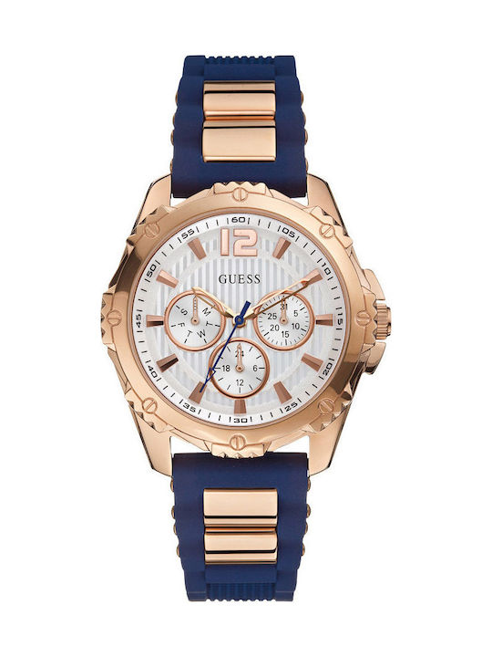 Guess Ladies Multifunction Rose Gold Stainless Steel Rubber Strap