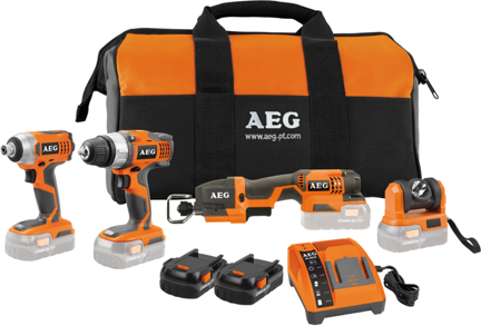 AEG Tools 4935416036 Σετ Δραπανοκατσάβιδο, Μπουλονόκλειδο, Σπαθοσέγα & Φακός 18V με 2 Μπαταρίες 1.5Ah και Θήκη