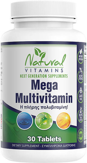 Natural Vitamins Mega Multivitamin Πολυβιταμίνη για Ενέργεια, Ενίσχυση του Ανοσοποιητικού & τα Μαλλιά 100mg 30 ταμπλέτες