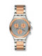 Swatch Watch Chronograph Battery with Pink Gold Metal Bracelet