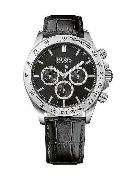 Hugo Boss Ikon Uhr Chronograph Batterie mit Schwarz Lederarmband