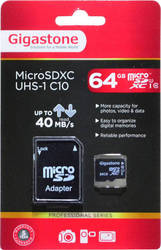 Gigastone Professional microSDXC 64GB Clasa 10 U1 UHS-I cu adaptor