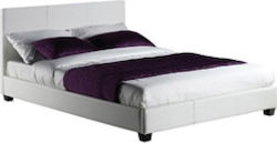 Wilton Κρεβάτι Υπέρδιπλο Επενδυμένο με Δερματίνη Λευκό με Τάβλες για Στρώμα 160x200cm
