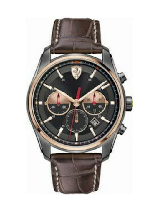 Ferrari Watch Chronograph Battery with Brown Leather Strap