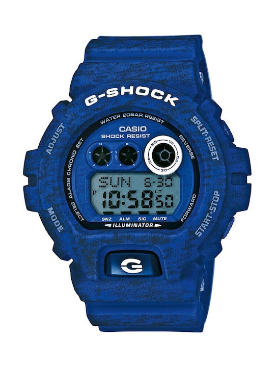 Casio G-Shock Digital Watch Chronograph Battery with Blue Rubber Strap