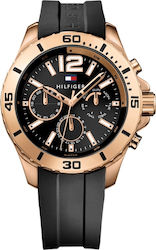 Tommy Hilfiger Battery Chronograph Watch with Rubber Strap Black