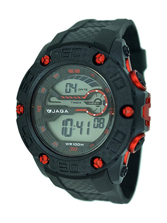 Jaga Digital Men's Watch 48mm Chronograph Battery with Black Rubber Strap