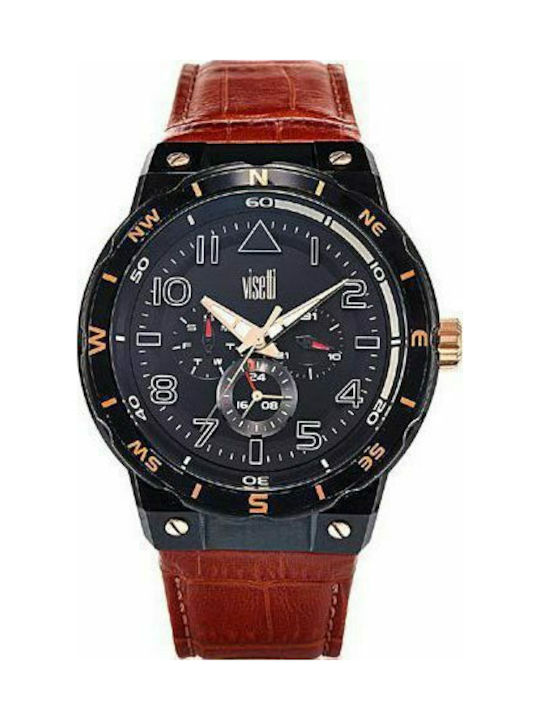 Visetti Watch Chronograph Battery with Brown Leather Strap