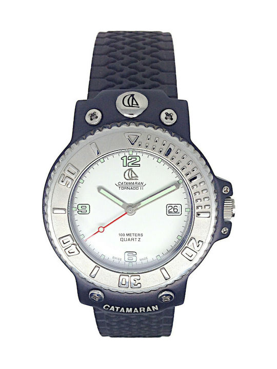 Catamaran Watch Battery with Blue Rubber Strap