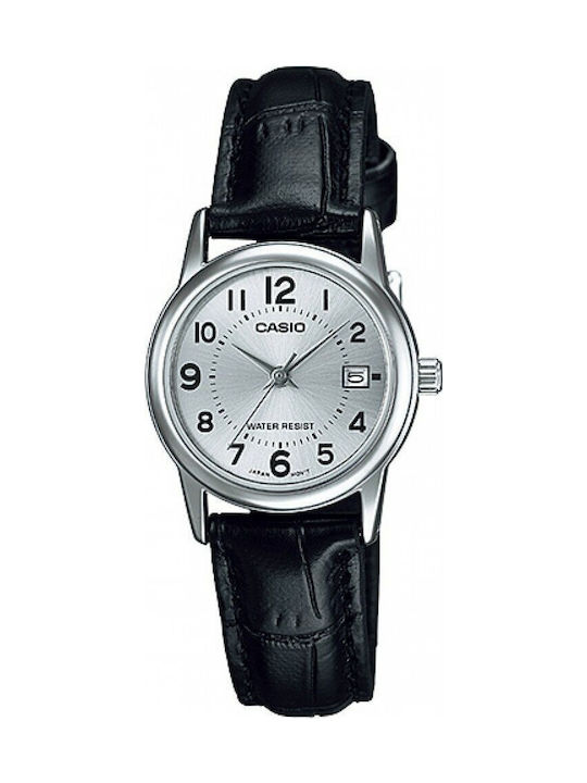 Casio Watch with Black Leather Strap