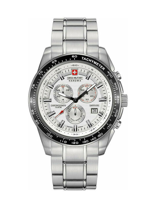 Swiss Military Hanowa Herrenuhr 43mm Chronograph Batterie mit Silber rostfreiem Stahlarmband
