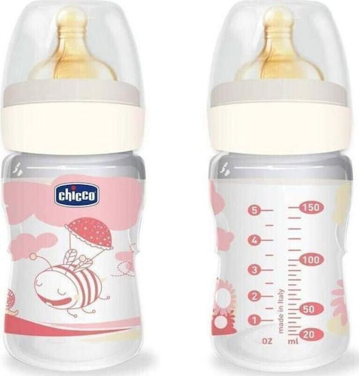 Chicco Πλαστικό Μπιμπερό Well Being Κατά των Κολικών με Θηλή Καουτσούκ 150ml για 0+ μηνών Pink Bee