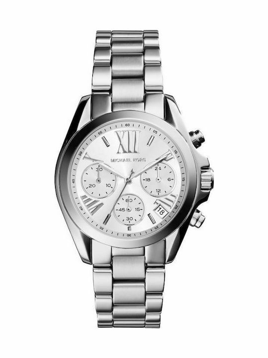 Michael Kors Bradshaw Γυναικείο Ρολόι 34mm Χρονογράφος Μπαταρίας με Ασημί Μεταλλικό Μπρασελέ