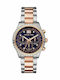 Michael Kors Brinkley Women's Watch Chronograph with Pink Gold Metal Bracelet