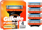 Gillette Fusion Power Λεπίδες Replacement Heads with 5 Blades & Lubricating Tape 4pcs