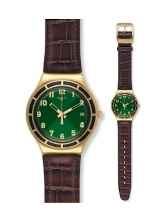 Swatch Watch with Brown Leather Strap