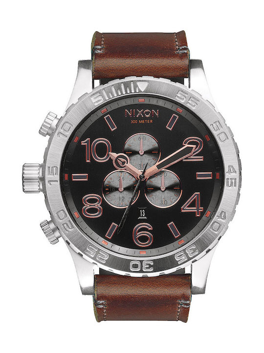 Nixon Watch Chronograph Battery with Brown Leather Strap A124-2064-00