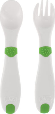 Chicco Baby Set with Fork made of Silicone for 12+ months Green 2pcs