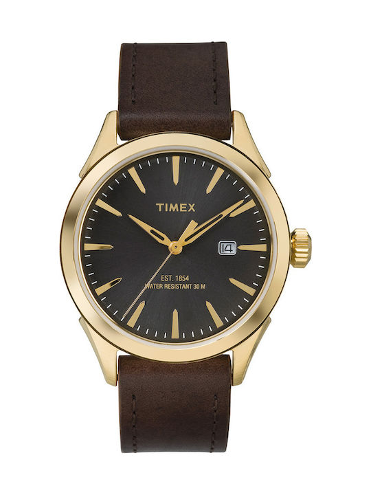 Timex Style Elevated Watch Battery with Brown Leather Strap
